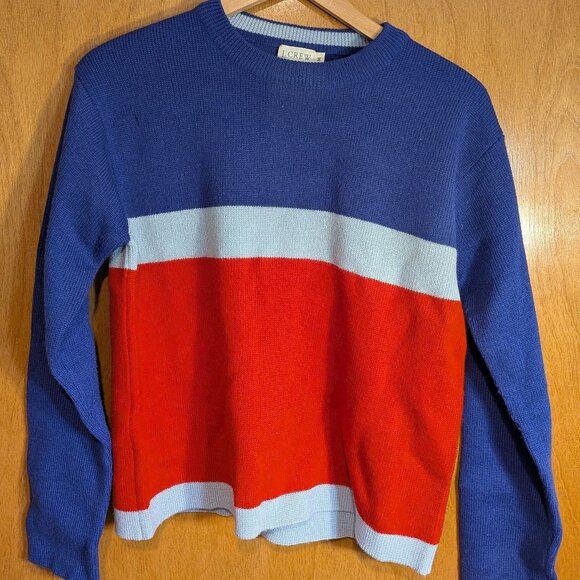 J. Crew Sweaters - Vintage J Crew merlino wool crew neck sweater blue red 1990s size M